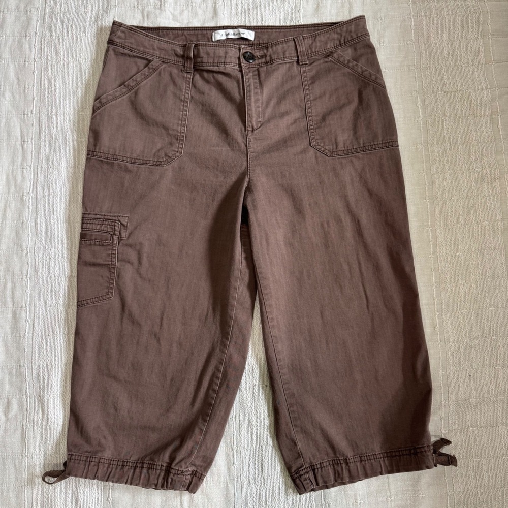 Croft & Barrow Womens Brown Cargo Capri Pants Stretch Cotton Size 12 Cropped